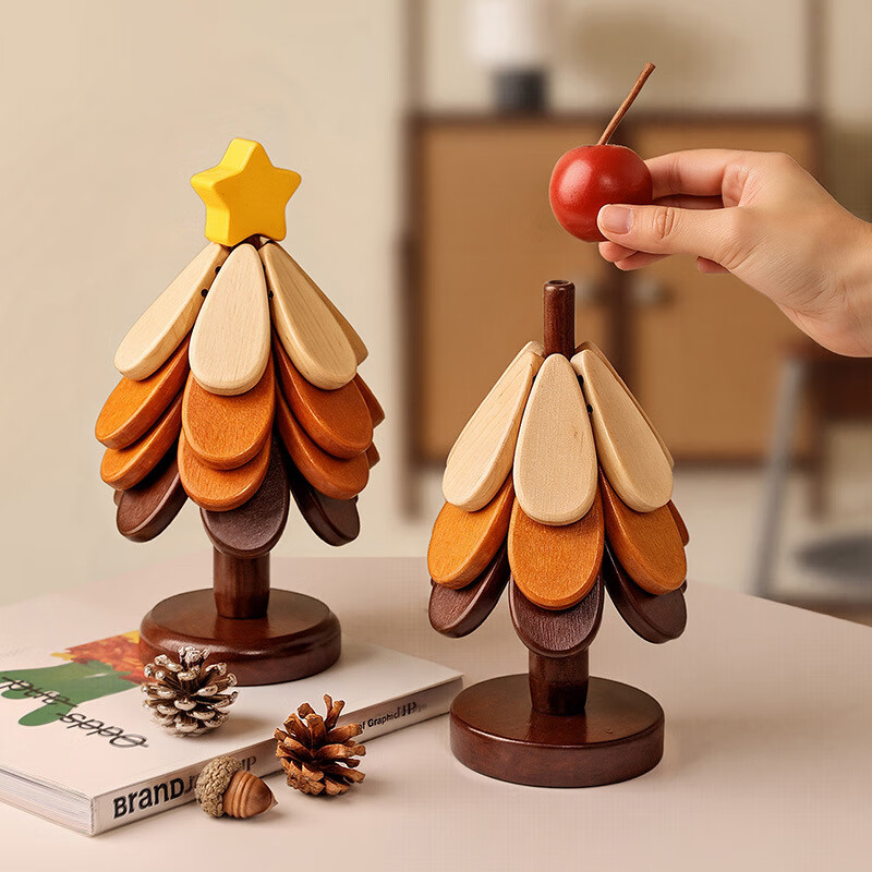 Qiju Yaji wooden simulated Christmas tree insulation mat, dining table, high-end decoration, anti-scalding pot mat, folding cup and bowl mat, 4 layers 20436