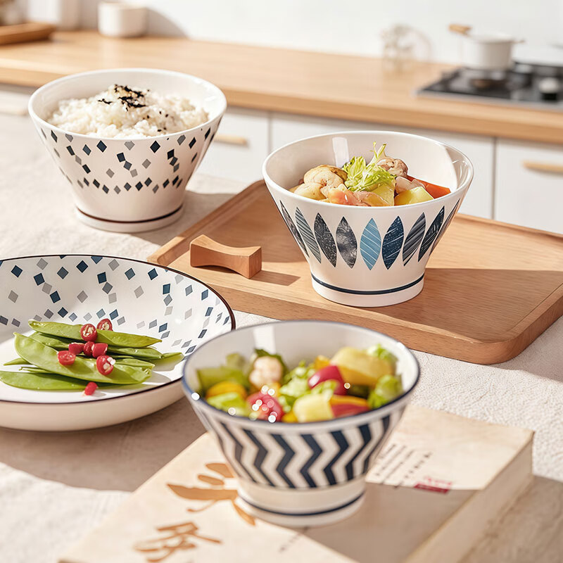 Jiwu Forest Ceramic Rice Bowl Household Tableware Bowl Noodle Bowl Soup Bowl Rice Bowl Random Colors Mantian 5 Inch 4 Pack