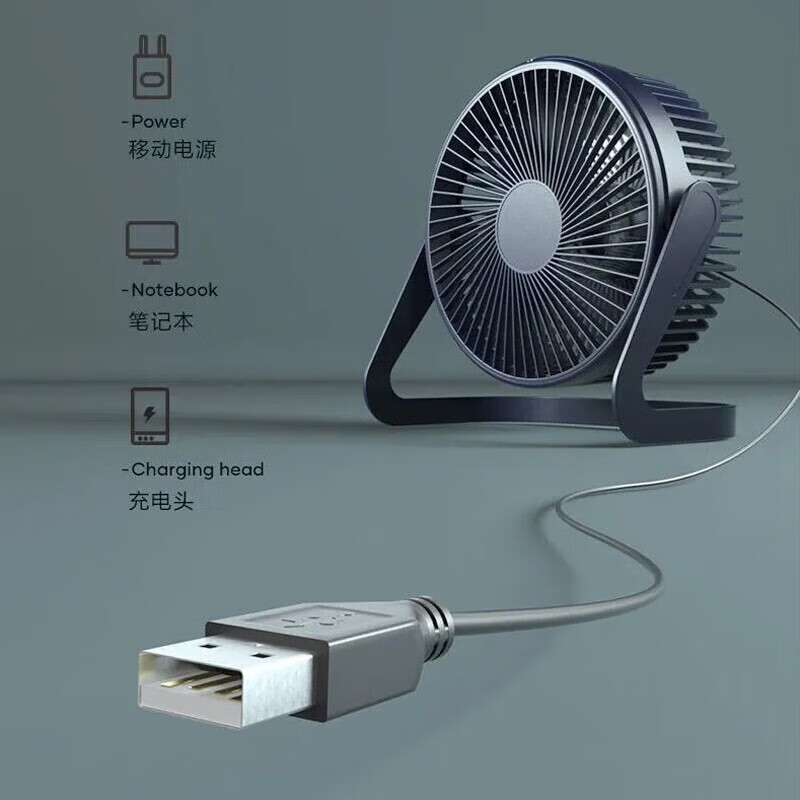Tuxu mini small fan. Desktop desktop mini USB plug-in dormitory small refrigeration table. Fan car household appliances, one-speed adjustment + USB direct plug, dark blue 5 inches