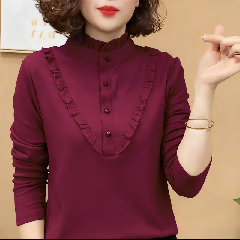 2025 German velvet fabric autumn and winter half turtleneck middle-aged mother high-end bottoming shirt women's versatile small shirt German velvet top Angora red XL recommended 115-130 pounds