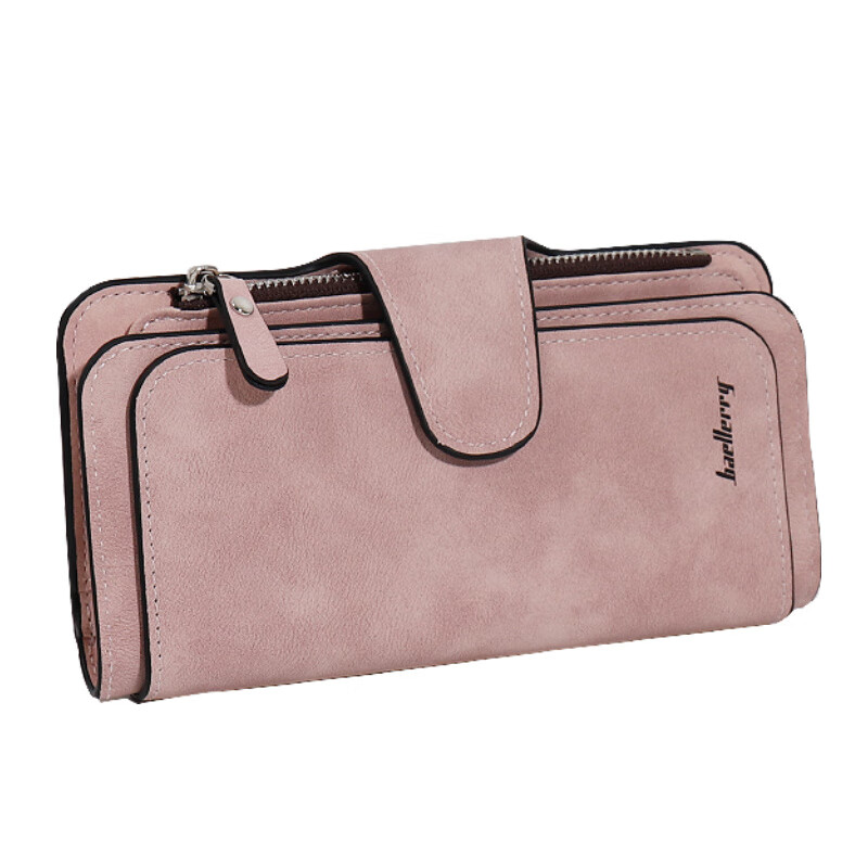 Kangaroo (KANGAROO) wallet women's exquisite soft leather frosted wallet women's long multi-card slot folding card holder wallet all-in-one bag for women pink