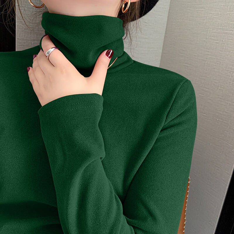 Modal double-sided German velvet turtleneck bottoming shirt for women, autumn and winter new style, thickened velvet, large size outer wear, piles of warm tops, earthy yellow + dark coffee color M, suitable for 80-95 pounds
