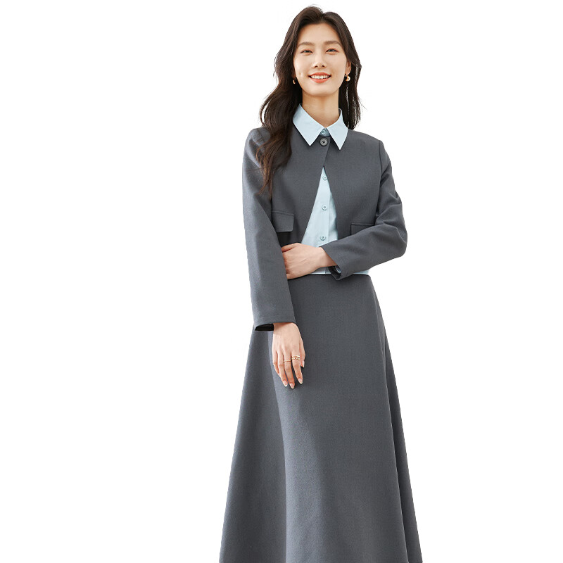 Fanximan complete set of gray blue suit suit for women autumn new high-end three-piece suit gray blue M