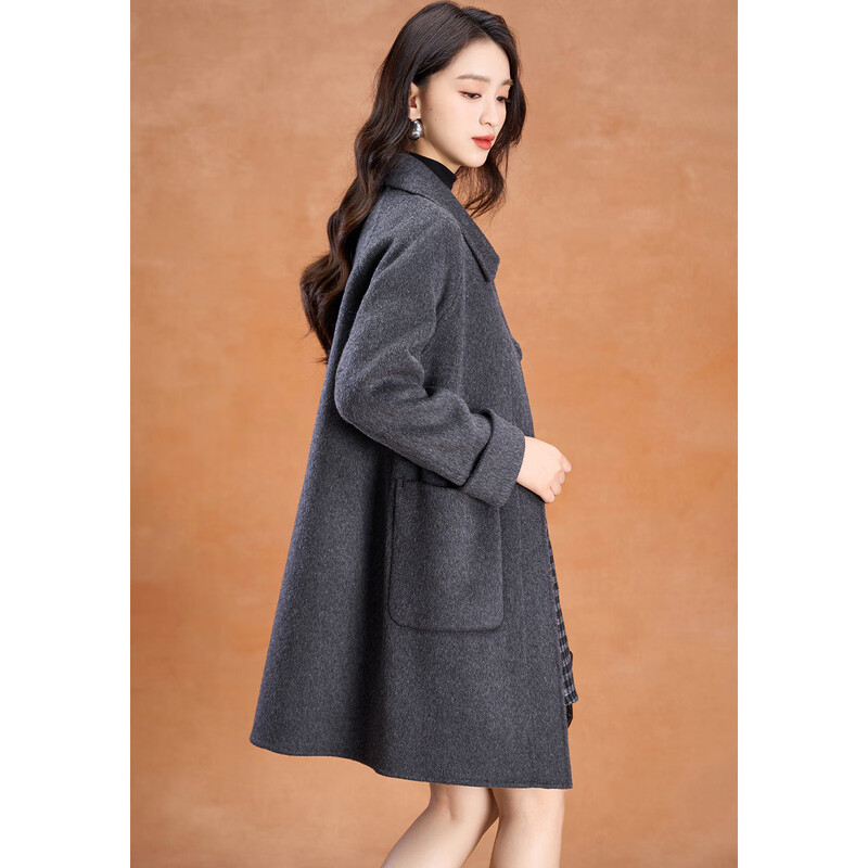 Kebel high-end sheep wool double-sided woolen coat women's winter 2025 new style lapel temperament loose mid-length coat L