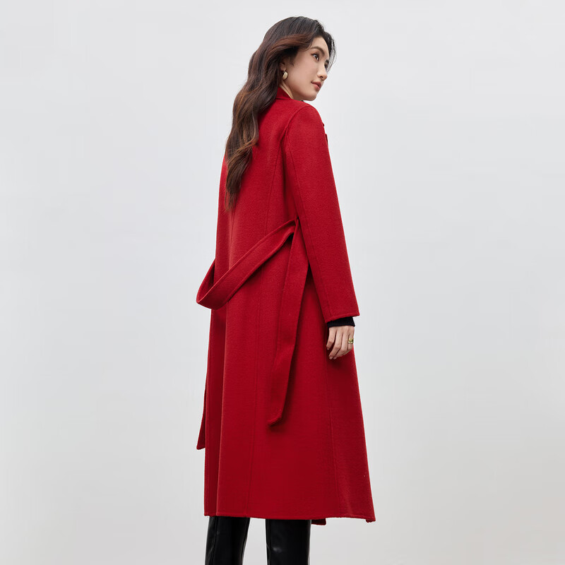 Shandubila New Year Red Long 100% Wool Coat Women's Winter Women's Waist Slimming Double-sided Woolen Commuting Coat