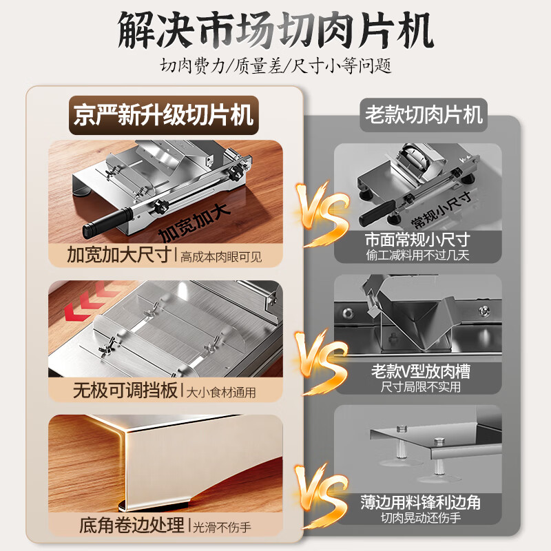 Jingyan meat slicer, mutton roll slicer, household meat slicer, fat beef 304 stainless steel, commercial guillotine meat slicer, easy to cut frozen meat, thickened 304 stainless steel + meat tray, reinforced bottom plate, meat jam does not slide, foam handle does not hurt your hands