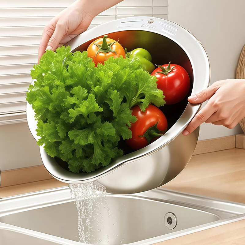 Home KATEI STORY Japanese Rice Basket Washing and Draining Quick Drain Sieve 304 Stainless Steel Rice Washing Artifact Fruit Wash Basin Draining Basket