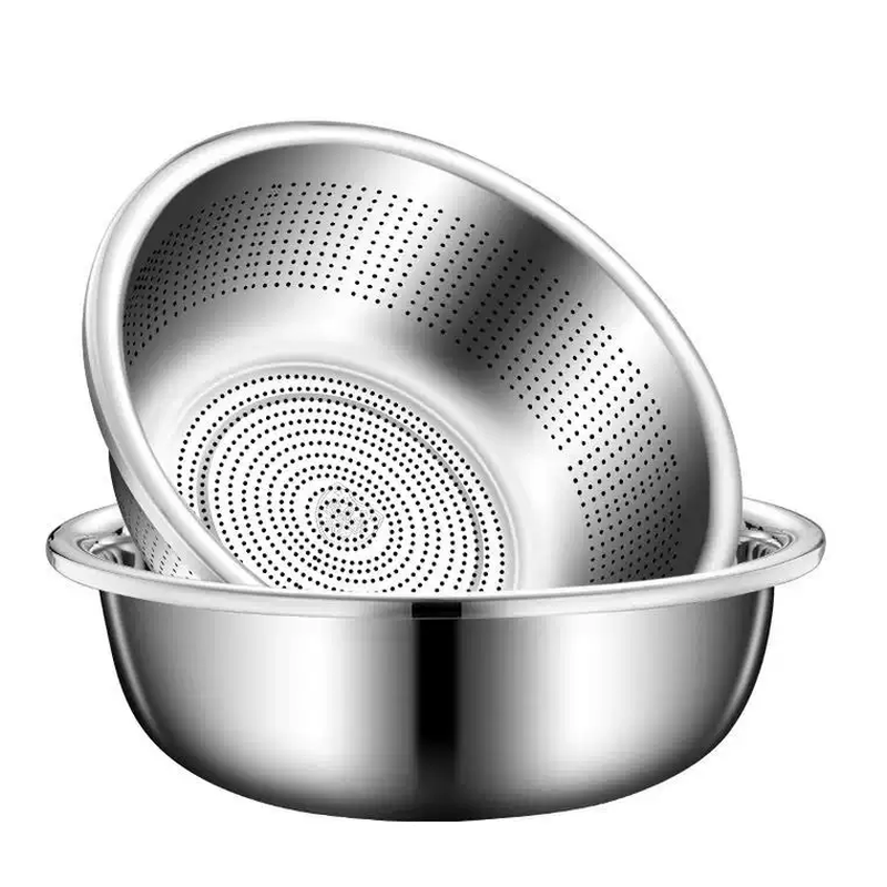 Yusenyi food-grade stainless steel basin 316L wash basin drain basket basin household kitchen leaky basin rice cleaning artifact fruit basket single 27cm drain basin