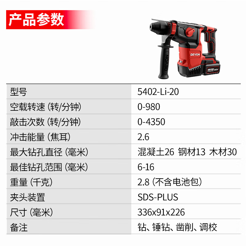 Devon 20V brushless rechargeable electric hammer millimeter wireless non-inductive heavy hammer road concrete electric hammer 5402 (bare metal)