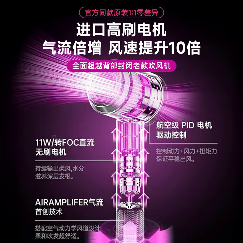 National 3C Certification丨4.5 billion negative ions for hair care Leafless high-speed hair dryer for home hair care with high power and no harm to hair Constant temperature hair dryer quick-drying Huaqiangbei Rose Red-single air nozzle丨4.5 billion hydrating negative ions for constant temperature hair care 2025 new style丨Top version 1 1 version 1.8 meters long gift box