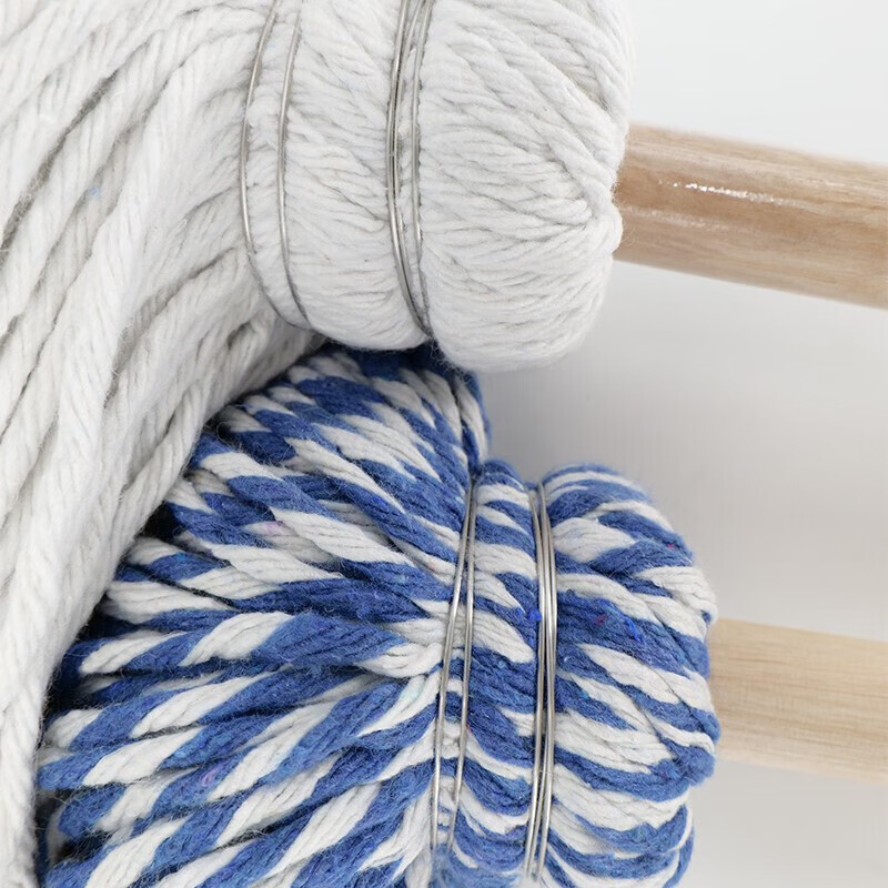 Kimslow JZT-0003 traditional old-fashioned mop white line mop 1 cloth strip mop factory absorbent round head wooden pole mop