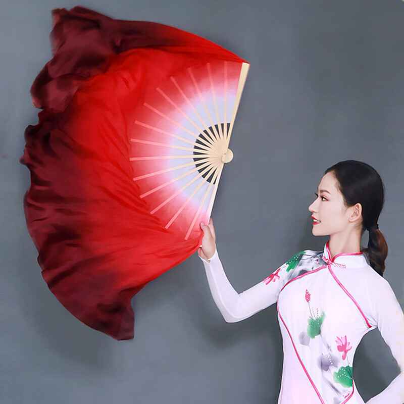 Duweck dance fan wine red Wanjiang imitation silk large double-sided dark red Yangko classical dance fan square dance 40cm