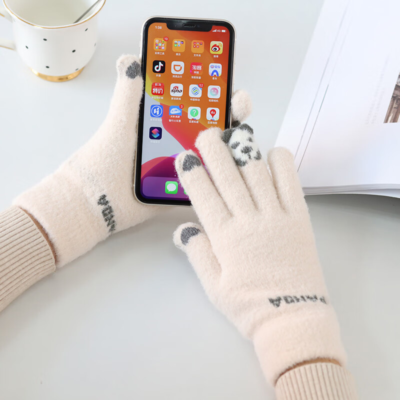 Korlock woolen gloves for women in winter, cute, touch-screen, velvet, thickened, warm cycling five-finger winter cold-proof cotton gloves