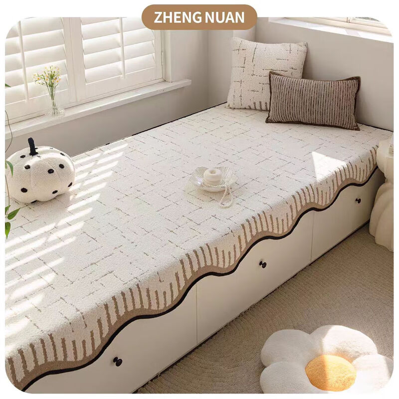 Cream wind non-slip bay window mat window sill mat 2025 new four-season universal half-velvet balcony bedroom cushion customized special-shaped Leyan-white 90cm*260cm