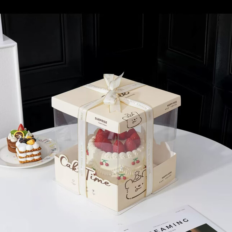 Senxie Birthday Cake Tableware Paper Plate Set Disposable Dinner Plate Knife and Fork Plate Gift Box Hat Candle Box Combination Honey Bear 6 inch double layer 22*22*24cm without ribbon