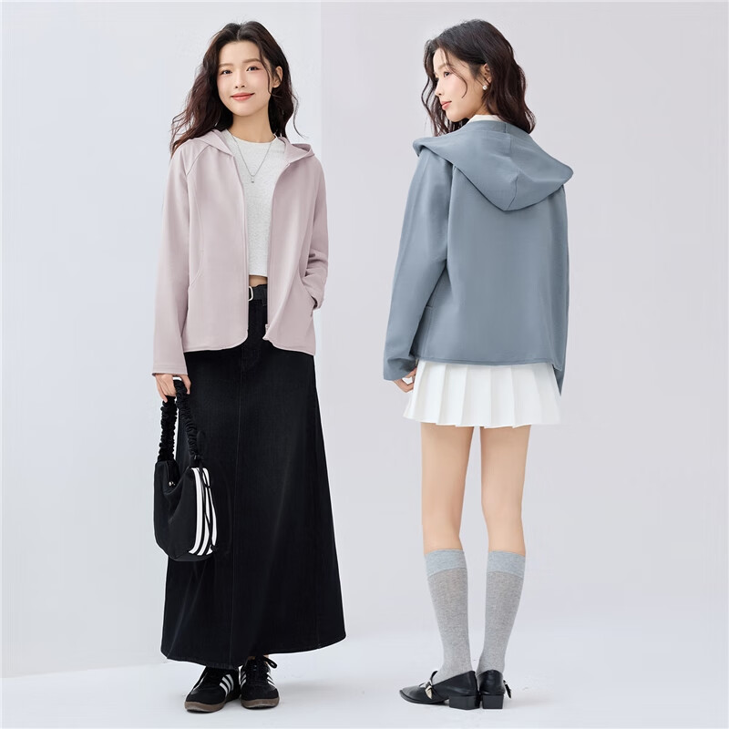 Giordano casual jacket women's new curved pocket hooded raglan zipper sports sweatshirt cardigan 05375462