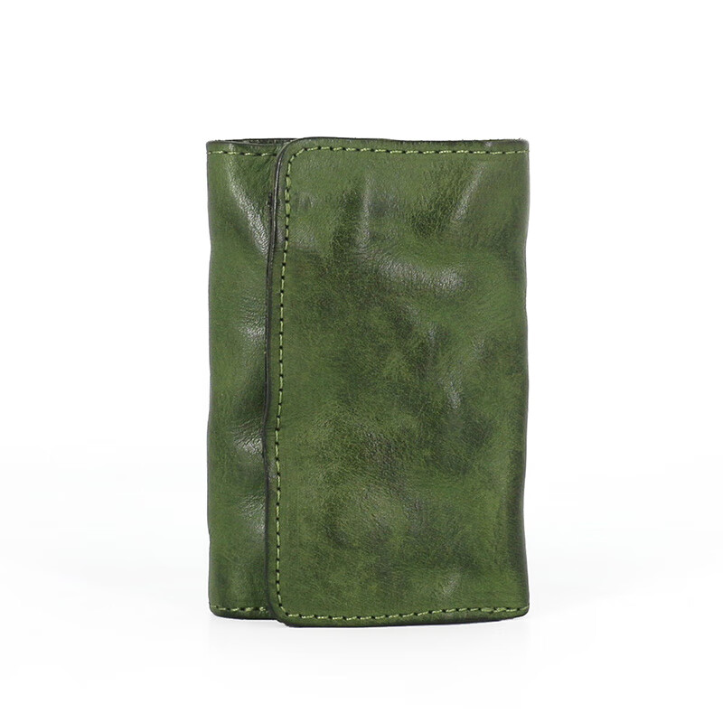 Japanese and Korean original vegetable tanned leather key bag men's retro wrinkled water-dyed first layer cowhide buckle coin purse women's key bag blue