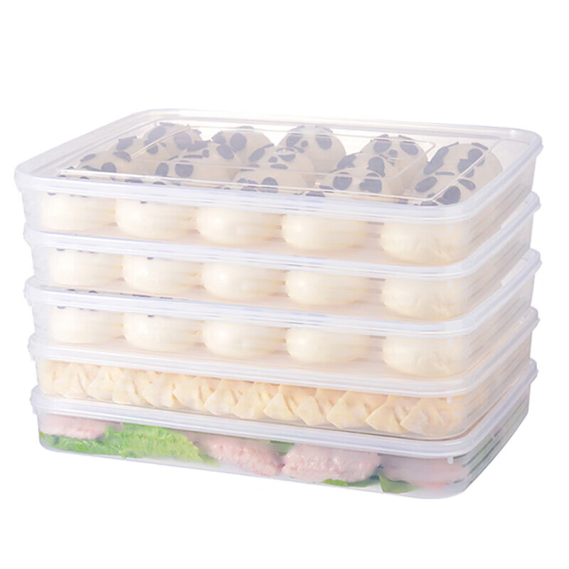 Rihe Sheng Tang Dumpling Box Household Multi-layer Quick-frozen Dumpling Tray Chaos Dumpling Pack Refrigerator Frozen Wonton Storage Creative Extra Large-Transparent 4 Layers 4 Covers