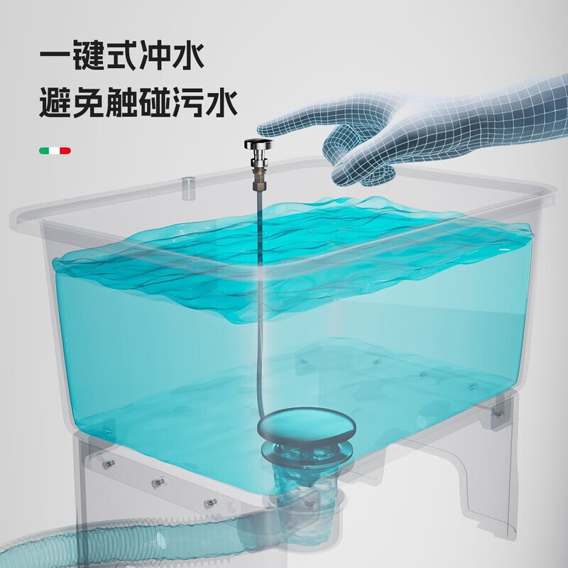 Mopeng mop pool with drain pipe, removable, household balcony wash mop basin, bathroom mop mop pool, mobile high-foot sink, simple pool, green gray-PP material (heat-resistant and dirt-resistant), basic small size 40*40cm, manual drain