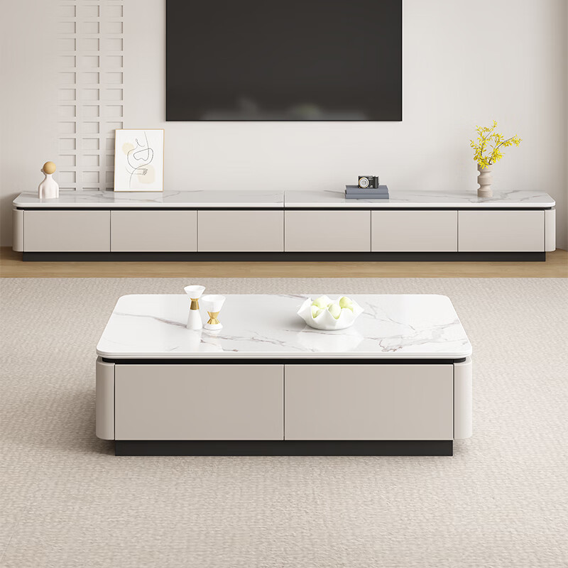 Termite solid wood TV cabinet living room light luxury and high-end 2025 new floor-standing all-in-one wall TV cabinet coffee table combination H style 2.2m TV cabinet