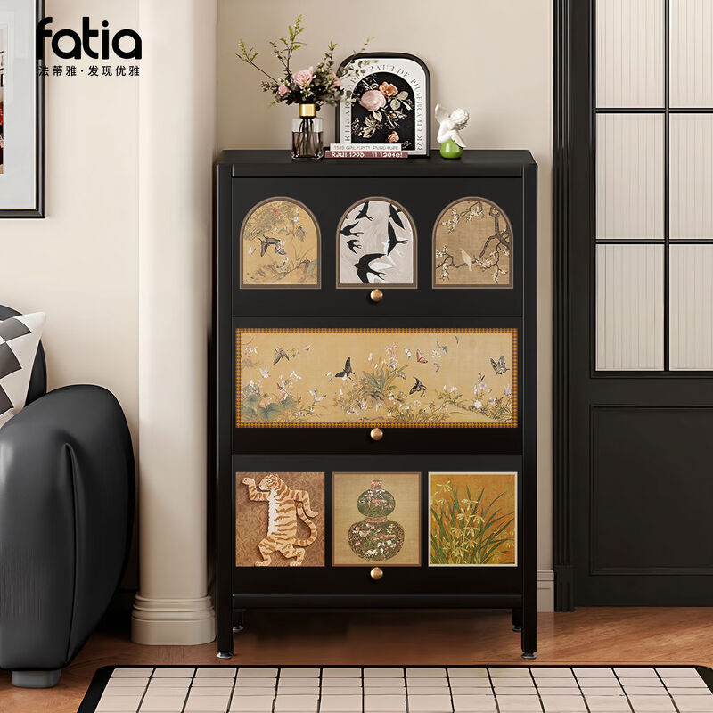 Yusen Yi Zhong antique steel drawer cabinet living room side cabinet wall sofa storage cabinet sideboard bedroom storage storage cabinet assembly A-regular-obsidian black-107 points 5 70 35m