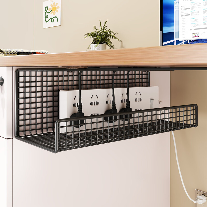 Lin's boy under-desk cable management rack power cord trough hider organizer box wire socket holder storage desktop cable routing artifact black - double layer