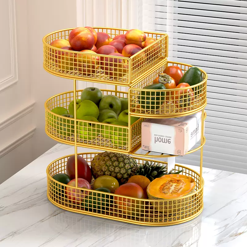 Yusenyi Fruit Plate Light Luxury Living Room Coffee Table Candy Plate Multi-layer Storage Rack Dessert Fruit Snack Basket Fruit Basket Household Plate Xinxin Xiangyin Literary Gold Trumpet Four-layer