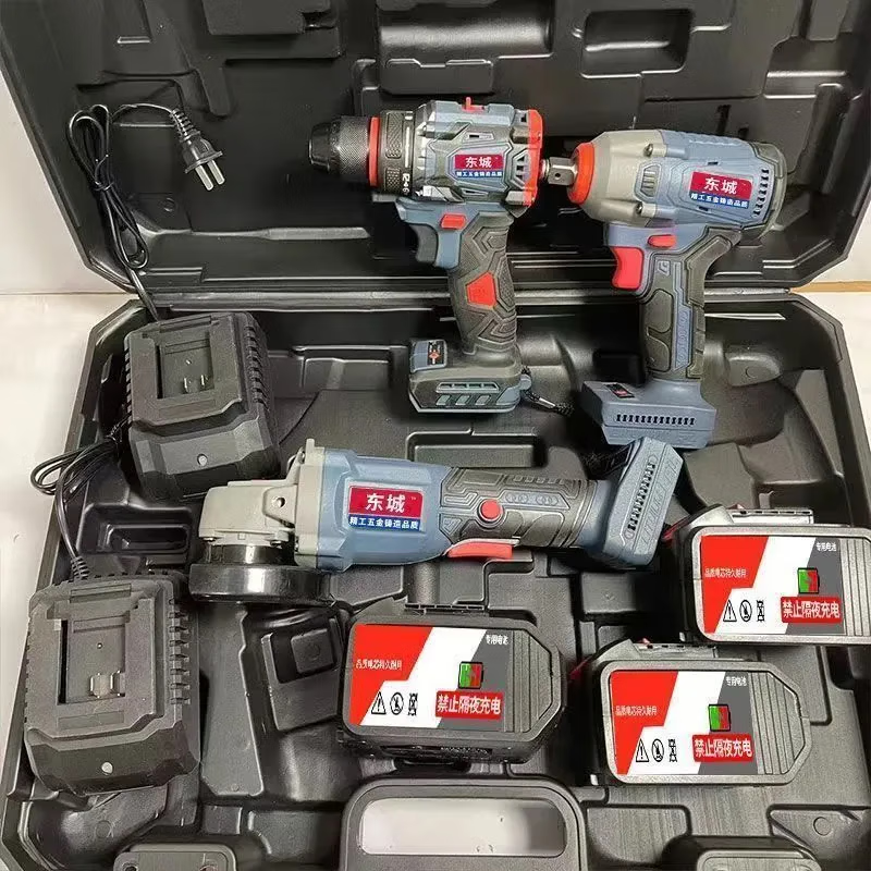 Dongcheng model universal brushless rechargeable electric hammer impact drill electric hammer angle grinder electric wrench four-piece tool set Dongcheng model 15 cells + brushless motor + plastic box 4 batteries 2 charges electric drill + electric hammer + angle grinder + electric wrench
