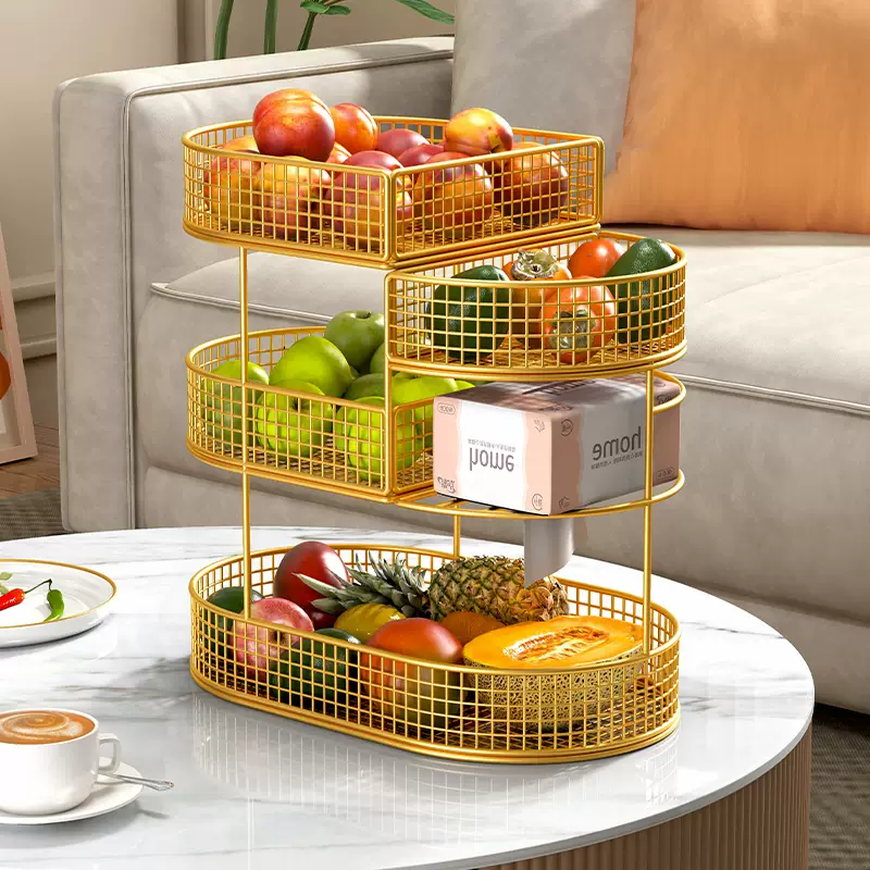 Yusenyi Fruit Plate Light Luxury Living Room Coffee Table Candy Plate Multi-layer Storage Rack Dessert Fruit Snack Basket Fruit Basket Household Plate Xinxin Xiangyin Literary Gold Trumpet Four-layer