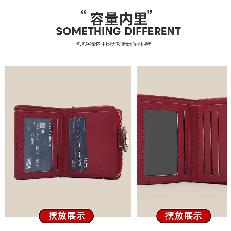 Golden Fox (FOXER) Women's Coin Purse Large Capacity Short Two-fold Card Holder Zipper Money Holder Clutch Bag Birthday Gift for Girlfriend