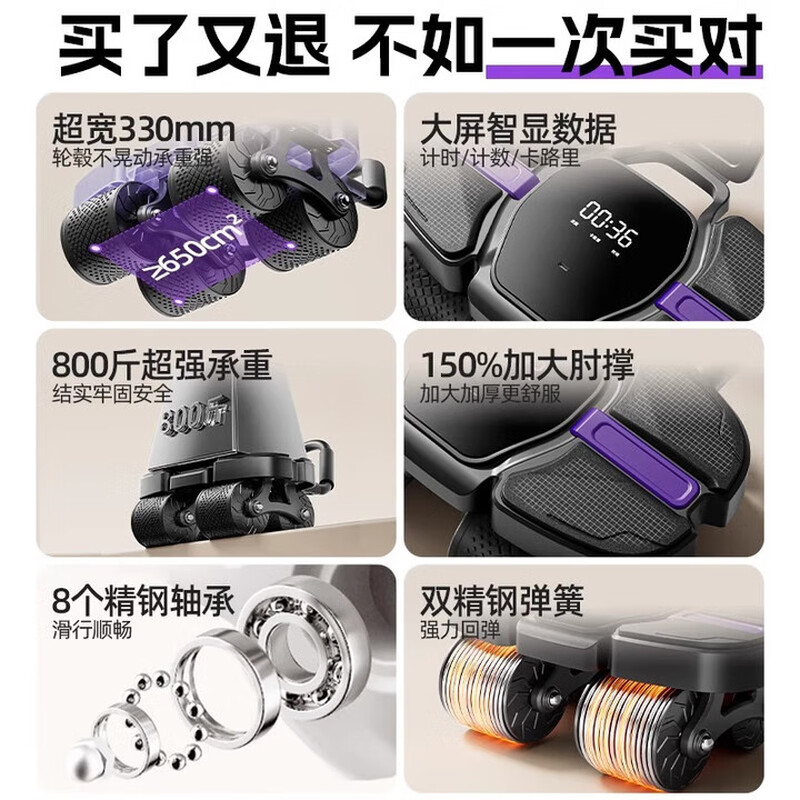 Mijujian abdominal wheel automatic rebound 2025 new four-wheel home slimming belly curling abdominal muscle fitness equipment u Black Warrior flagship model LCD large screen intelligent rebound