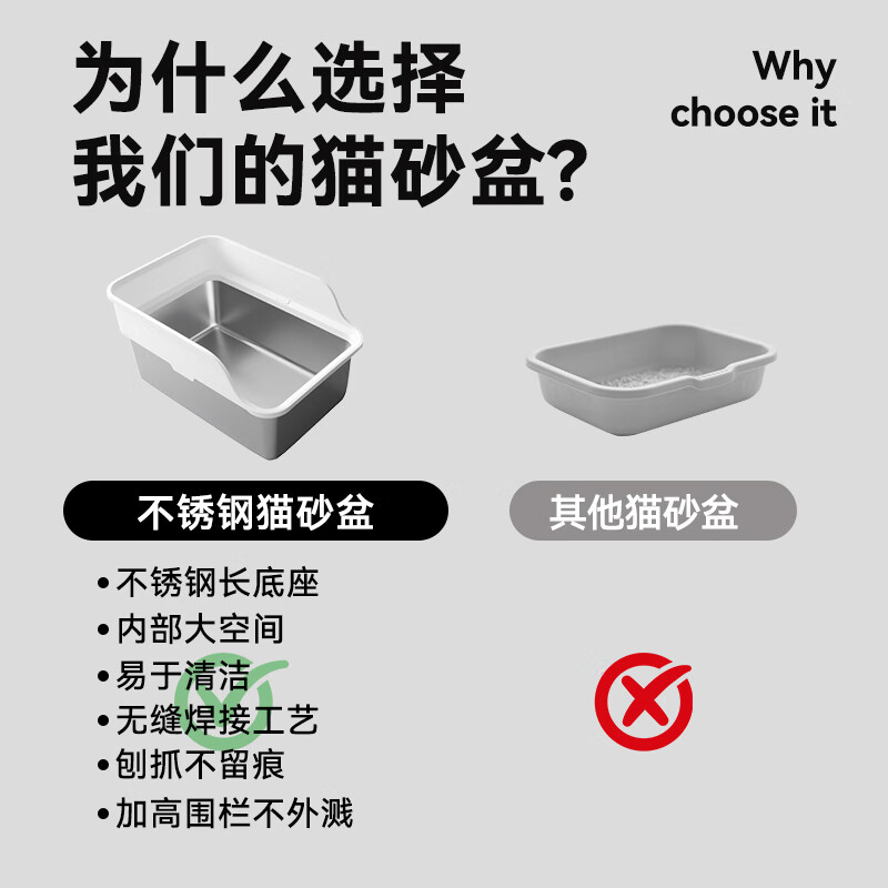 Leyoupai stainless steel cat litter box open cat litter box heightened fence anti-splash giant cat toilet non-stick bottom medium and high style