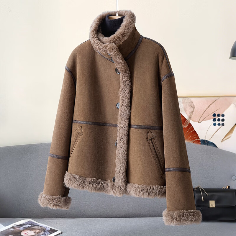 Sibaishe Korean style lapel grain velvet jacket women's 2025 winter new long-sleeved warm temperament top