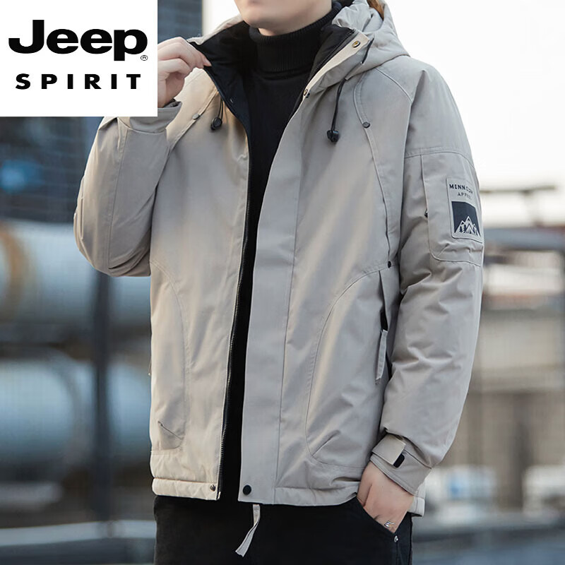 JEEP SPIRIT Jeep down cotton men's jacket 2025 winter new thickened cotton windproof jacket J6987 black 4XL 170-185 catties