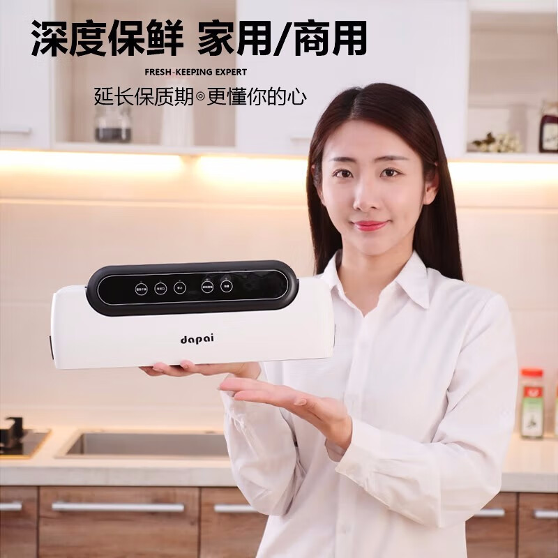 Dapai vacuum sealing machine wet and dry commercial food vacuum packaging machine portable vacuum preservation machine ds2300 wet and dry universal (ivory white) + 10 piece bags + 1 roll bag