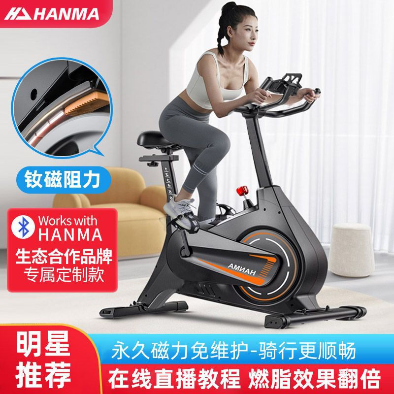 Hanma Spinning Bike Home Magnetic Control Gym Indoor Sports Bike Silent Pedal Exercise Equipment A5-Black-Basic Model--ipad Stand