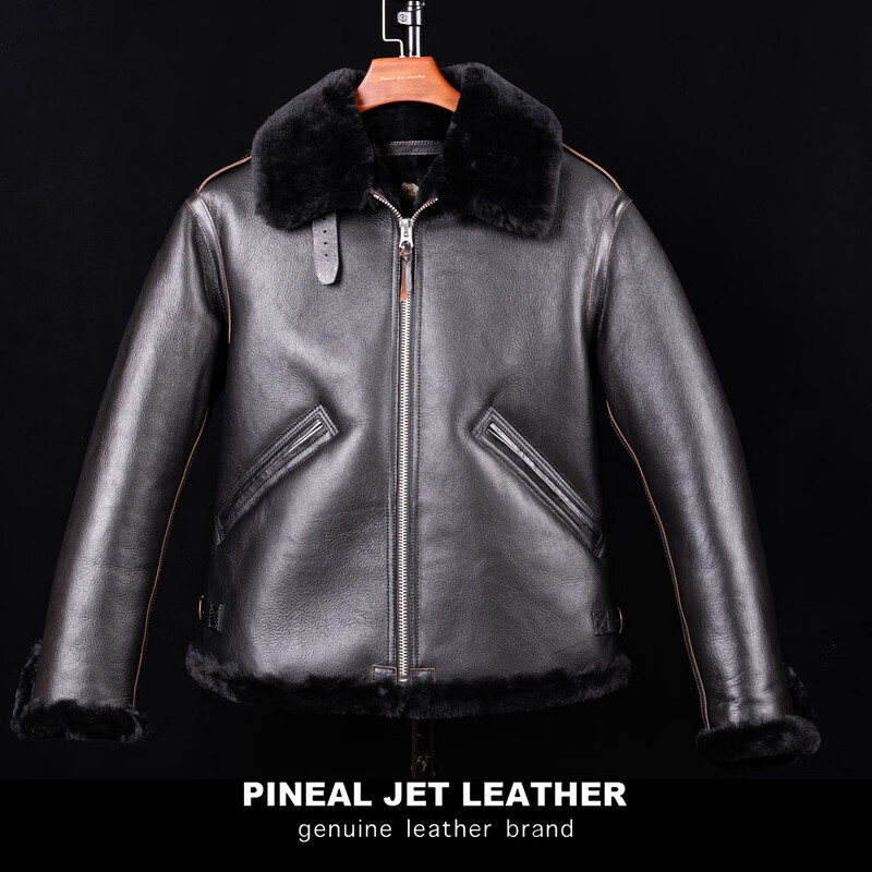 PJL new winter short style classic thickened men's retro B6 air force flight jacket fur integrated B6 black black fur L (under 150 pounds)