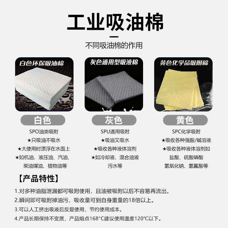 Beifute industrial oil-absorbing cotton sheets, absorbent cotton oil spills, oil-absorbing felt, dirt-absorbing pad absorbing material, 100 pieces white 40cm*50cm*2mm