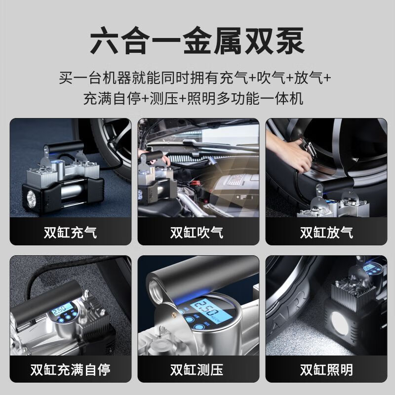 SMVP German Car Air Pump Double Cylinder High Power Car Air Pump Tire 12V Electric High Pressure Pump Portable Upgraded Version with Lights Preset Tire Pressure Full Auto-Stop - Expert Choice