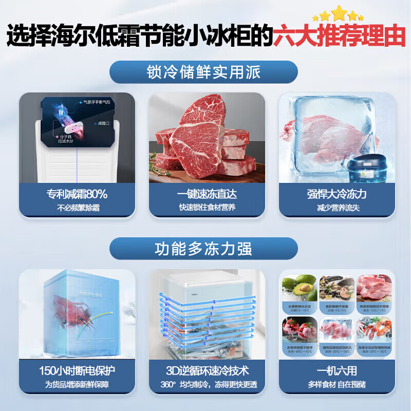 Haier small freezer household horizontal small freezer first-class energy efficiency fresh-keeping freezer automatic frost reduction deep quick-freezing fresh-keeping cabinet ultra-low temperature freezer -30 deep cold | PCM steel liner | frost reduction 80% 201L