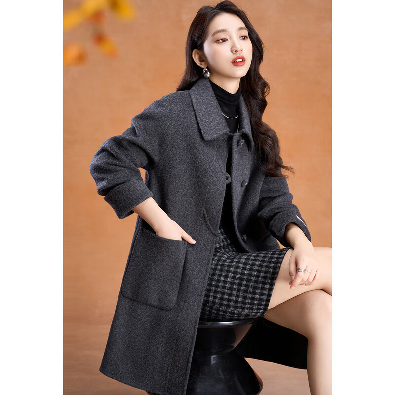Kebel high-end sheep wool double-sided woolen coat women's winter 2025 new style lapel temperament loose mid-length coat L