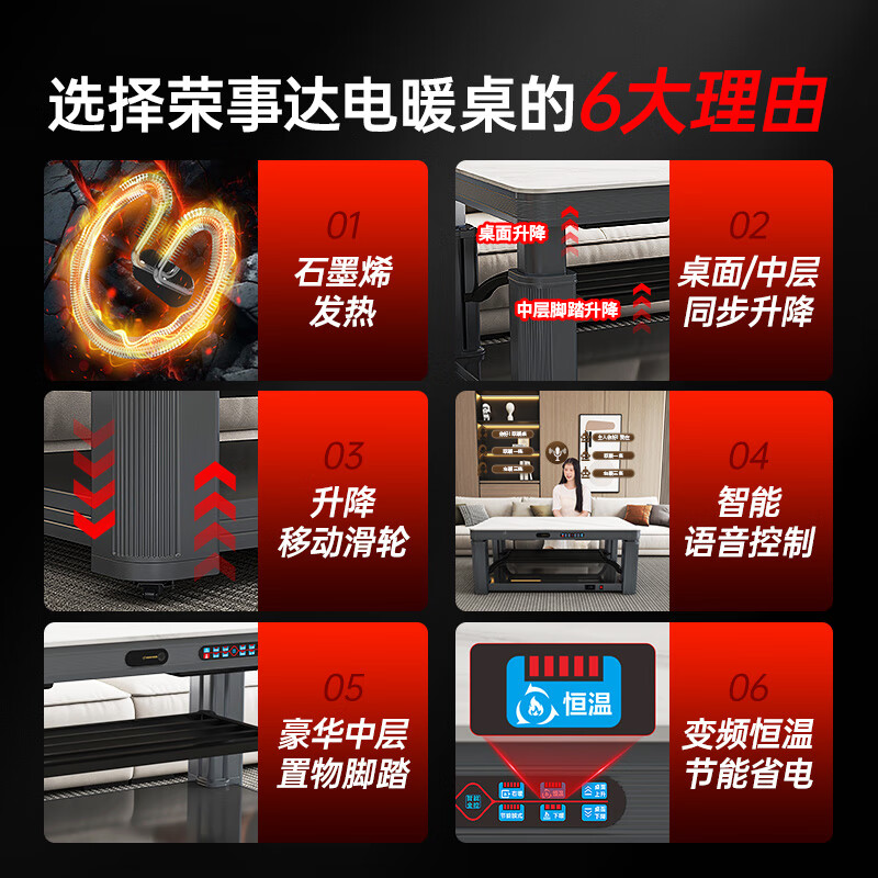 Royalstar's 26-year-old new electric heating table 1.38 meters graphene heating three-lift stove table integrated home living room heating coffee table electric heater multi-functional heating table RC-S34D