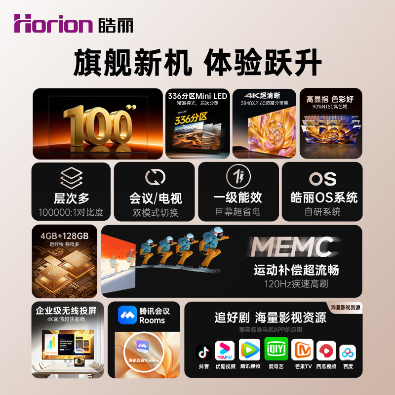 Haoli 100-inch conference TV flat-panel all-in-one 4+128GB MiniLED conference display commercial TV large screen 100H5 stand-alone non-touch first-class energy efficiency