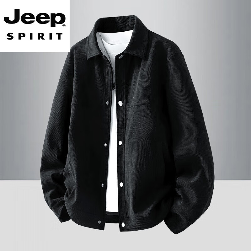 JEEP SPIRIT light luxury simple retro lapel jacket men's autumn and winter loose casual American trend all-match jacket black simple and comfortable M 80-110 catties