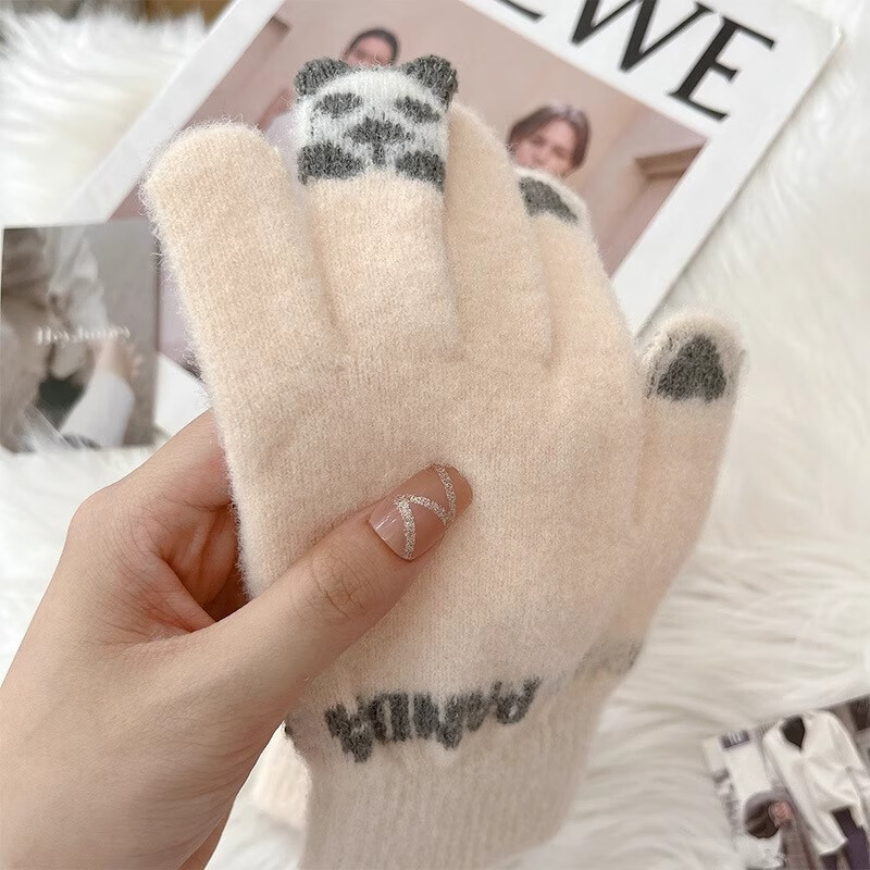 Korlock woolen gloves for women in winter, cute, touch-screen, velvet, thickened, warm cycling five-finger winter cold-proof cotton gloves