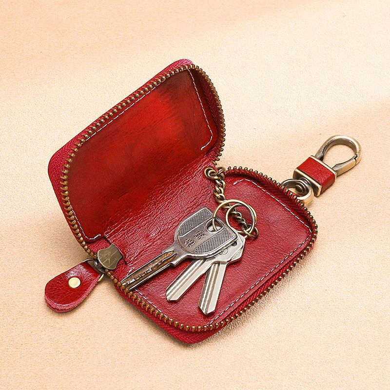 Ye Yu fashionable temperament key bag women's new large capacity zipper waist hanging multi-functional card holder genuine leather car key bag buckle large smart black