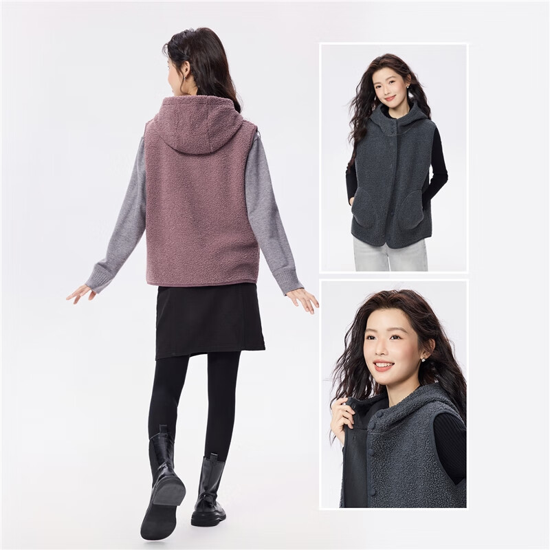 Giordano plush velvet vest for women autumn and winter new style Teddy velvet warm casual hooded vest jacket 05375869