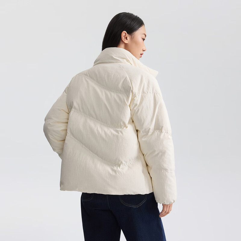 Lee25 new autumn and winter comfortable version stand-up collar raglan sleeves small logo logo women's down jacket off-white M