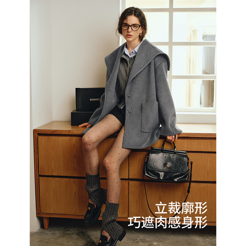 Olrain Ou Ruier temperament luxury warm woolen coat winter women's mid-length woolen double-sided woolen top warm clothes gray M