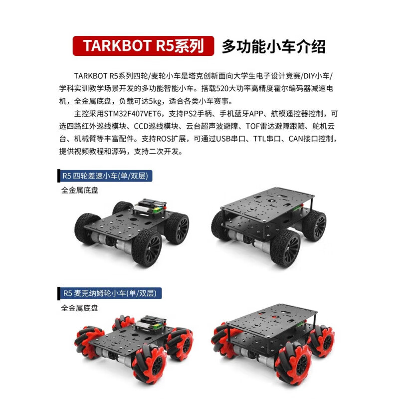 Lingle STM32 lidar smart car R5 four-wheel wheat wheel ultrasonic obstacle avoidance following infrared CCD tracking ROS R5 series expansion module PS2 wireless handle (store manager)